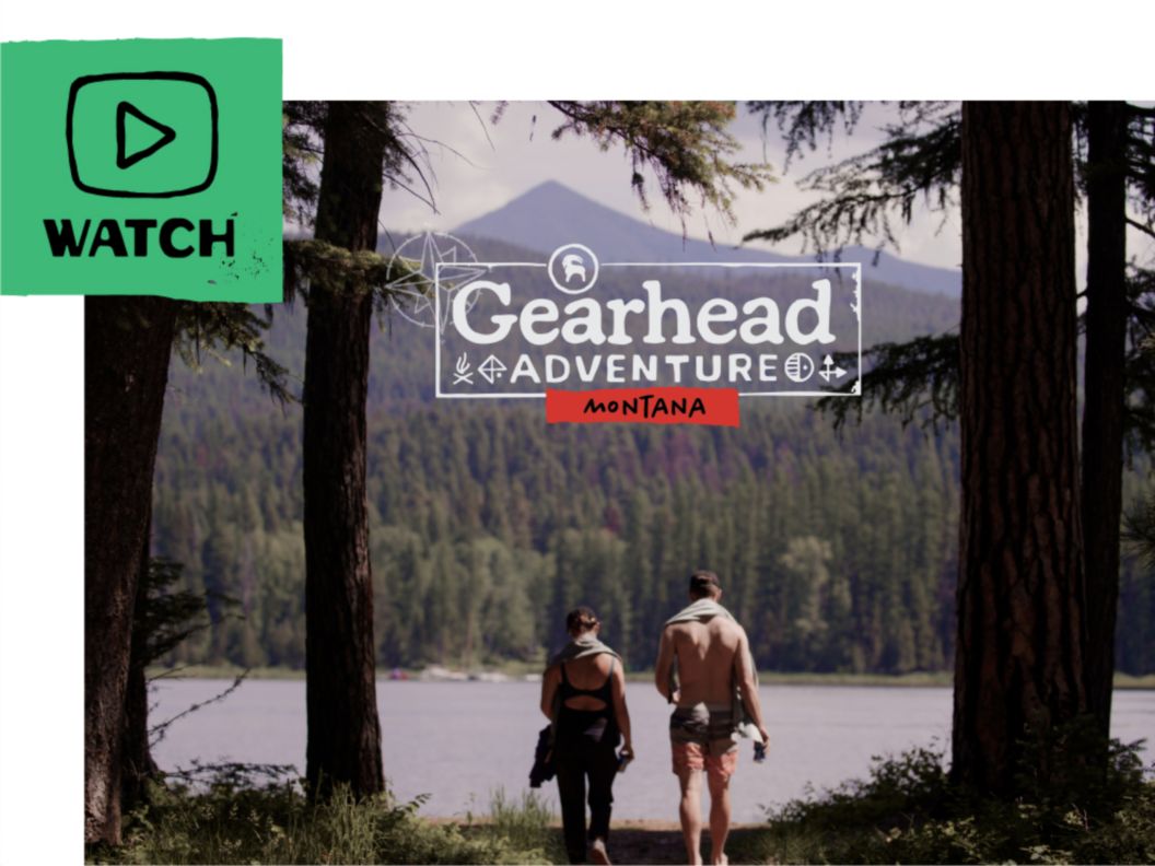Gearheads walk out to a Montana lake with some gear. 
